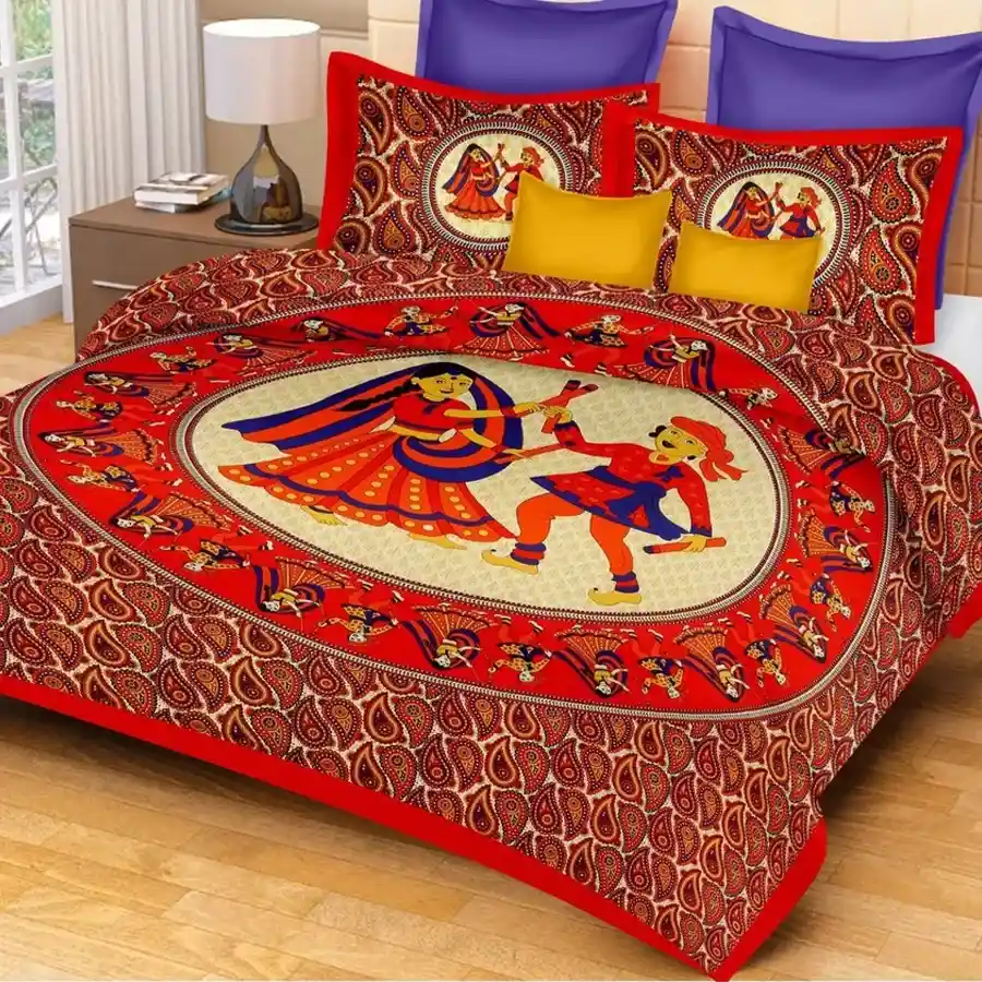 Traditional Jaipuri Sanganeri Print Double Bed Sheet with 2 Pillow Covers