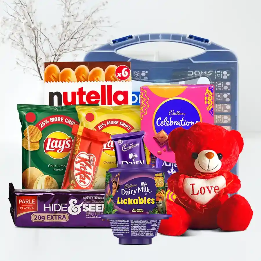 Exquisite Munchies with Doms Color Set N Teddy Cone Hamper