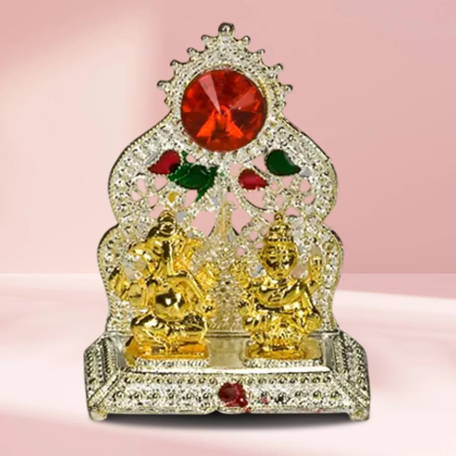 Antique Silver Plated Ganesh Laxmi Mandap