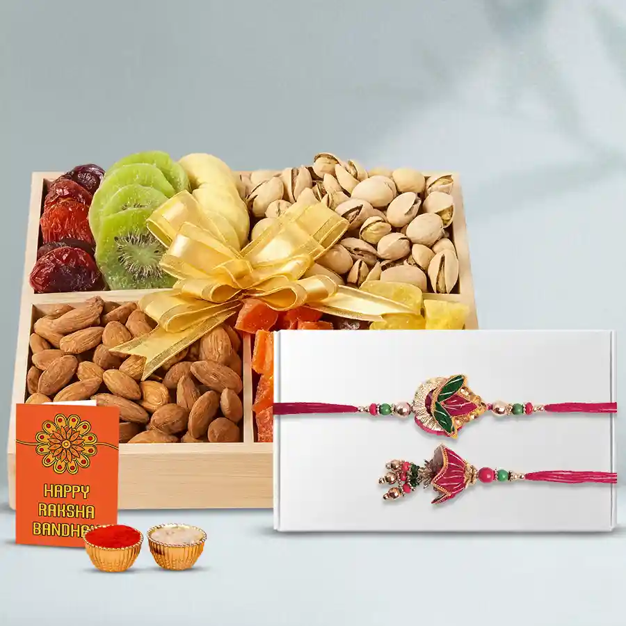 Eye Catching Lumba N Rakhi Set with Assorted Dry Fruits