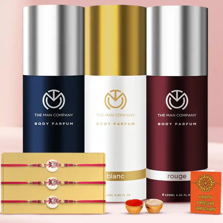 Fabulous Stone Rakhi with The Man Company Body Spray Triple Deodorant Set