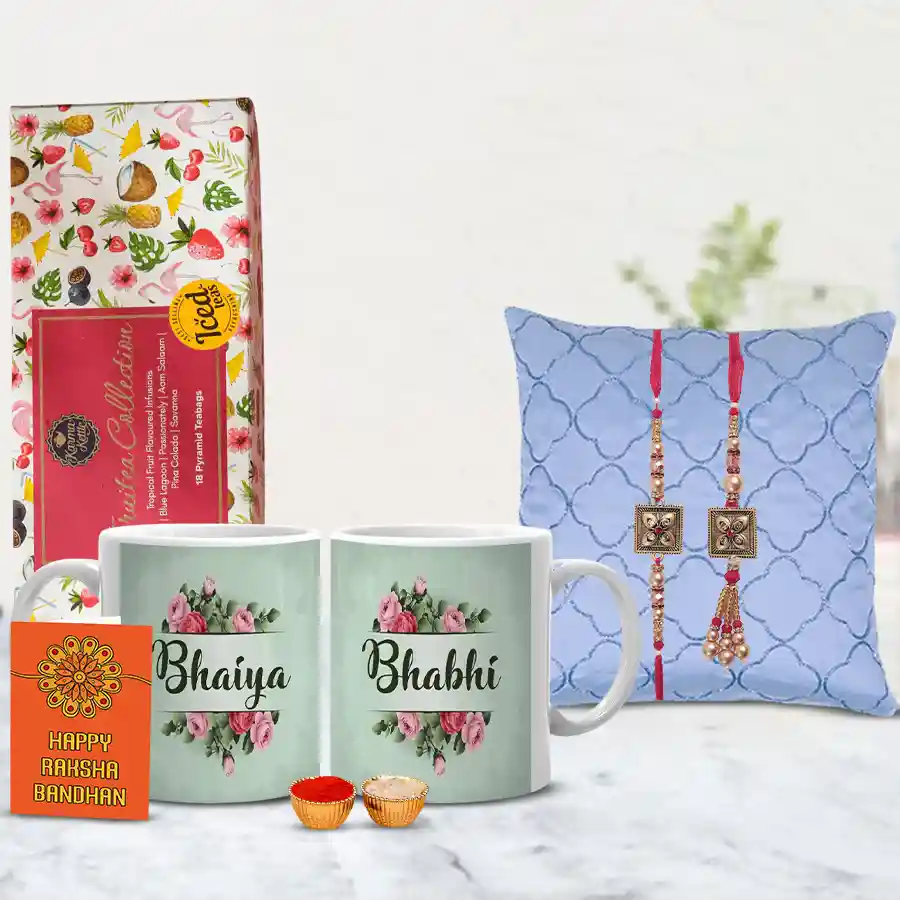 Fabulous Fruitea Hamper Couple Mug N Bhaiya Bhabhi Rakhi