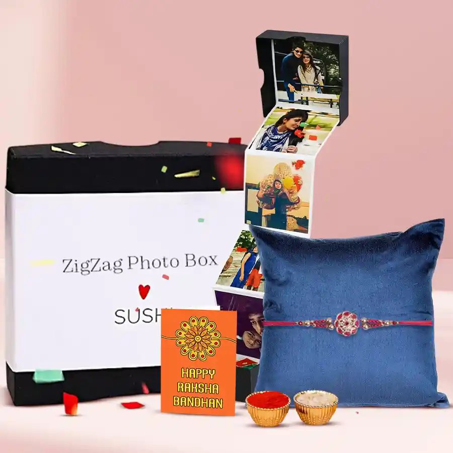 Personalized ZigZag Box featuring 4-5 digital photos for Raksha Bandhan gifting