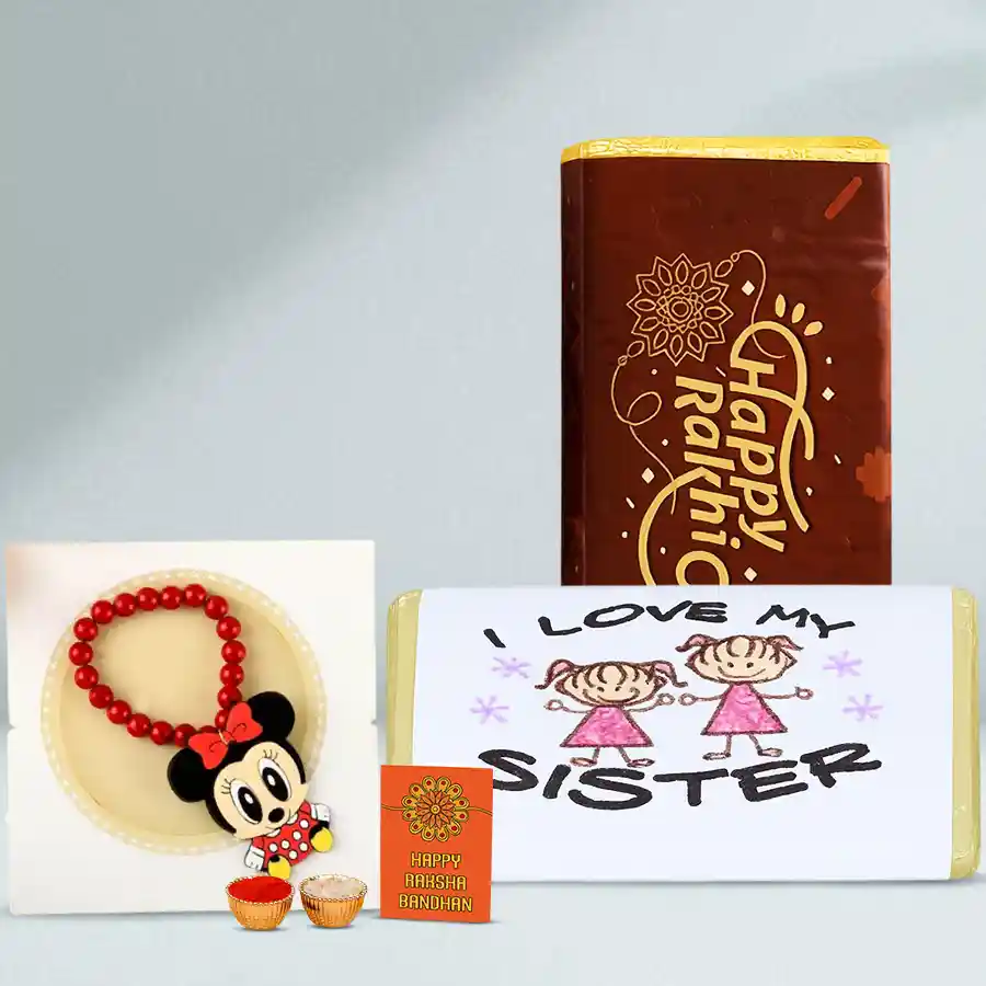 Girly Chocolaty Treat for Raksha Bandhan with Kit Kat, Cadbury Crispello, and kids Rakhi