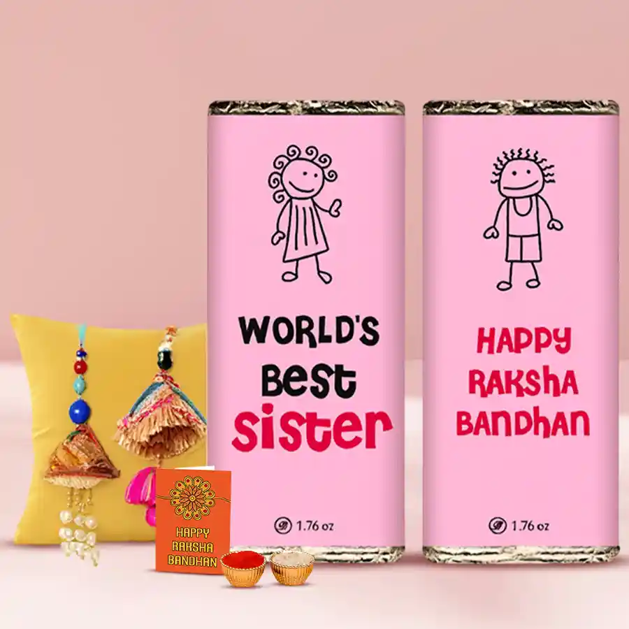 chocolates with festive Rakhis and traditional items for Raksha Bandhan celebration