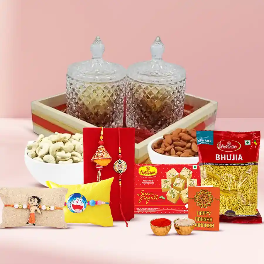 Gorgeous Family Rakhi with Dry Fruits Promises in Fancy Jars