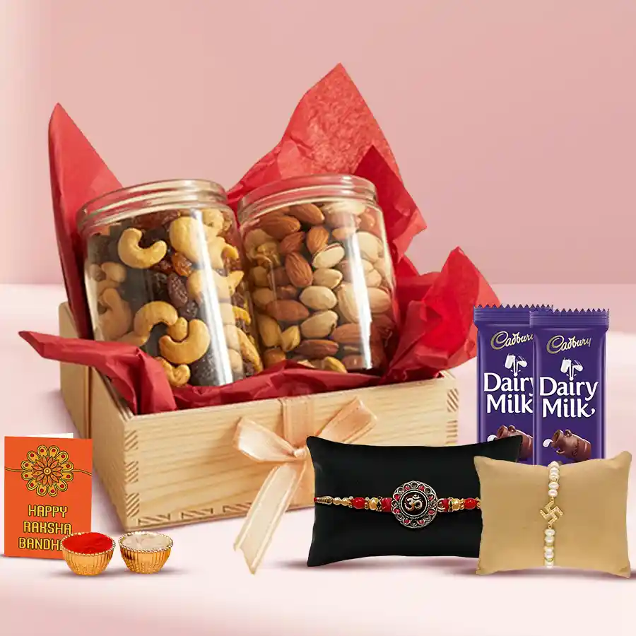 Auspicious Rakhi n Best Selection Dry Fruits in Glass Jars