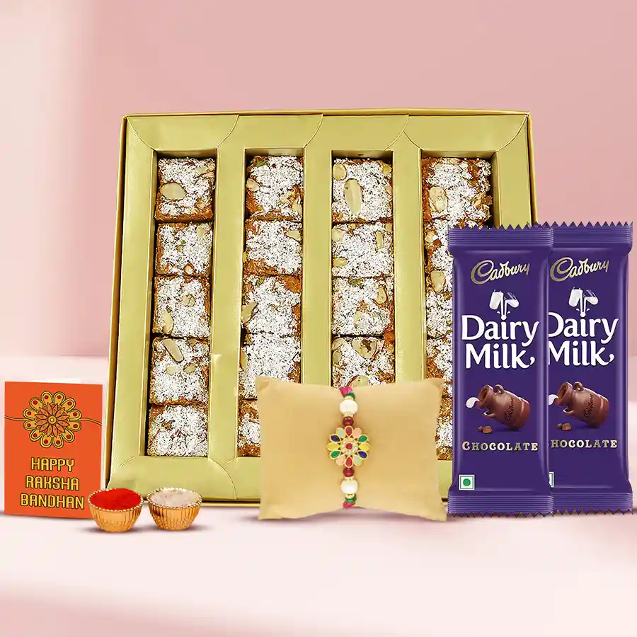 Sweets n Rakhi with Card Combo
