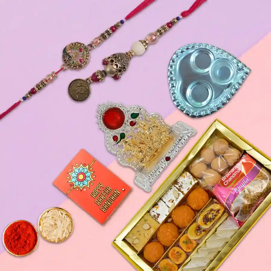 Designer Bhaiya Bhabhi Rakhi N Sweets Combo