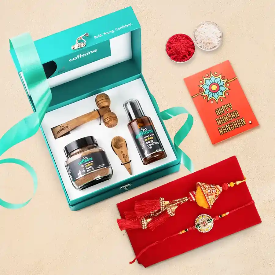 Caffeinated Scrub n Massage Gift Set n Couple Rakhi