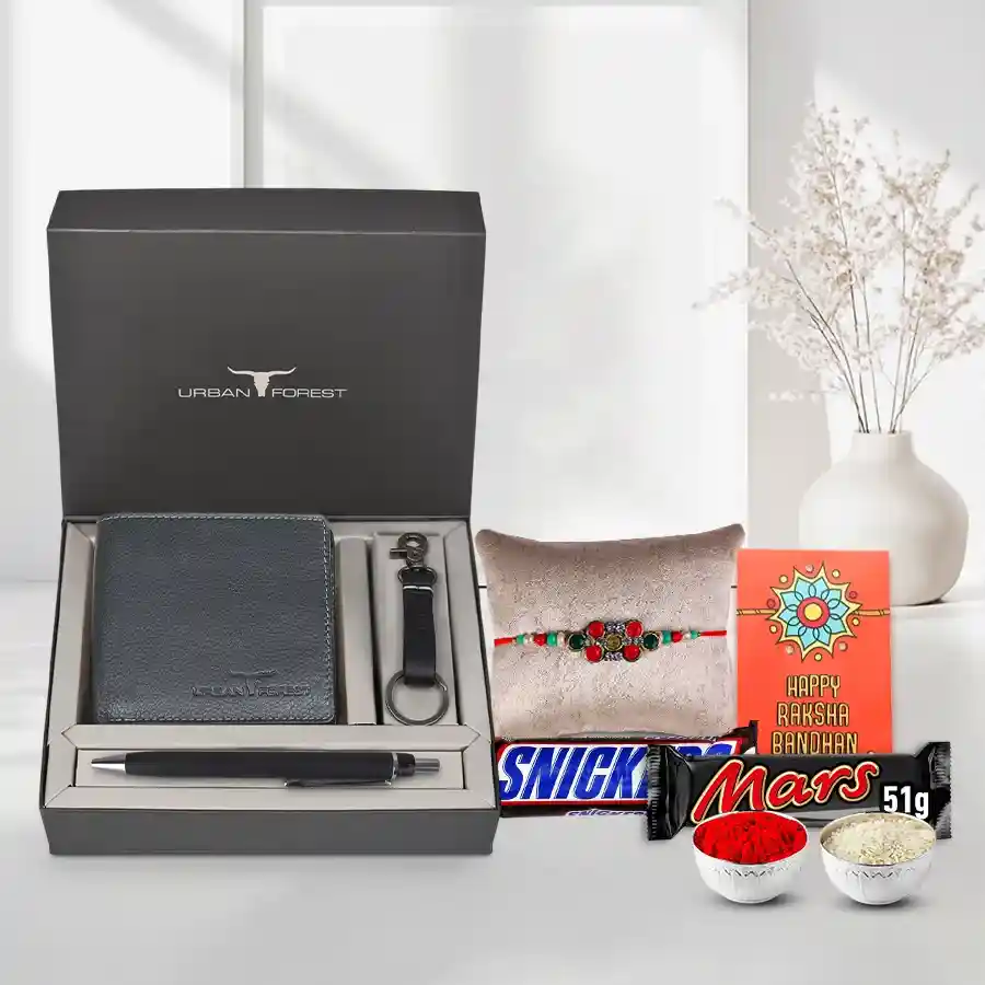 Sassy Stone Rakhi with Urban Forest Leather Gift for Brother