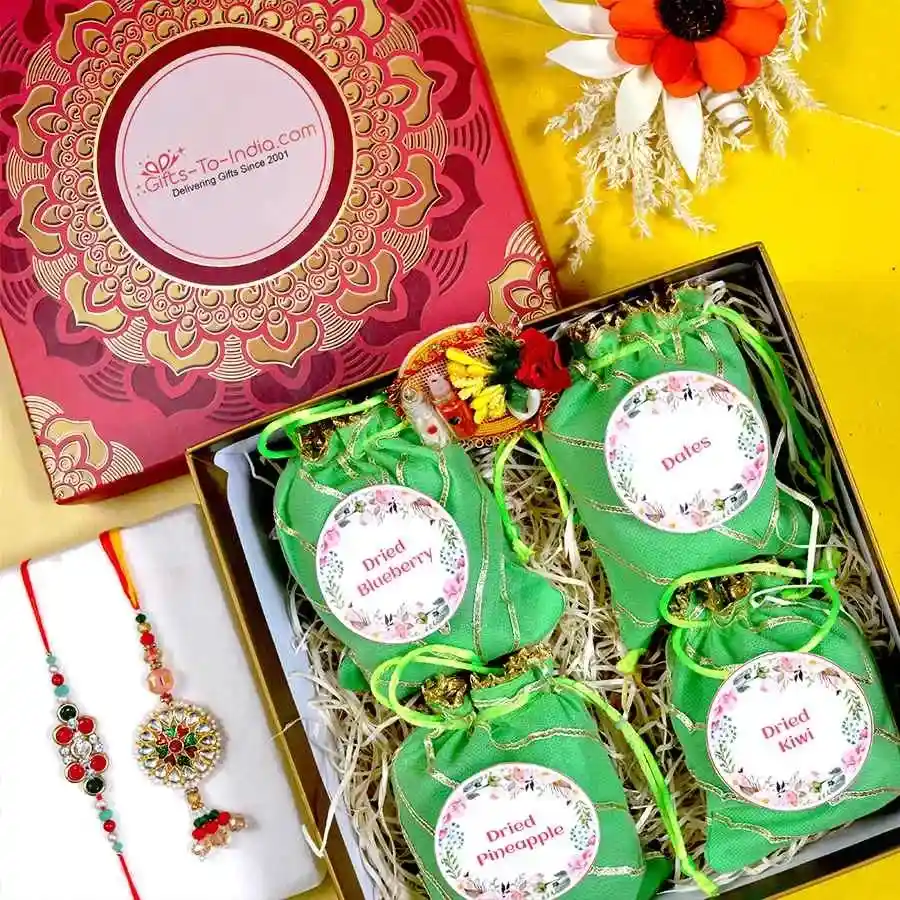 Designer Bhaiya Bhabhi Rakhi N Dry Fruits Signature Box