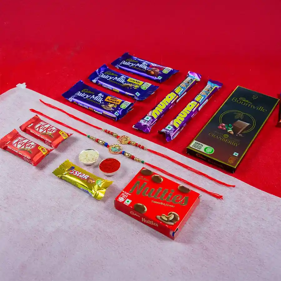 Classic Kundan Rakhi with Chocolates Gift