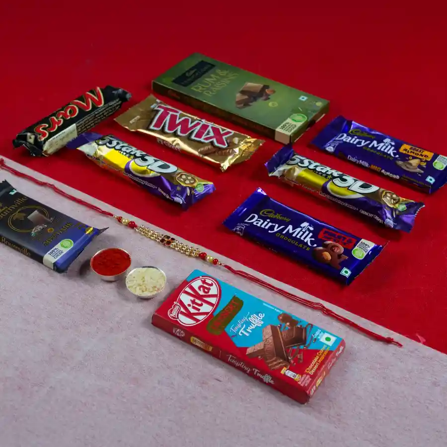Designer Kundan Rakhi N Chocolates Hamper