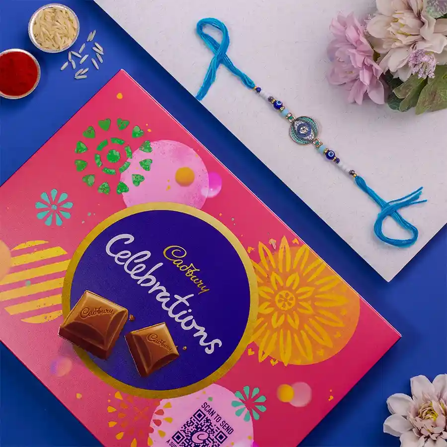 Designer Evil Eye Rakhi N Cadbury Celebrations Combo