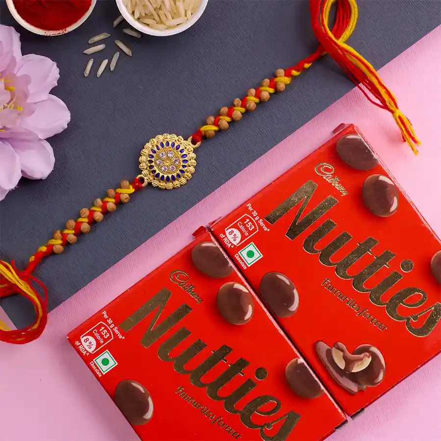 Classic Kundan Rakhi N Cadbury Nutties Combo