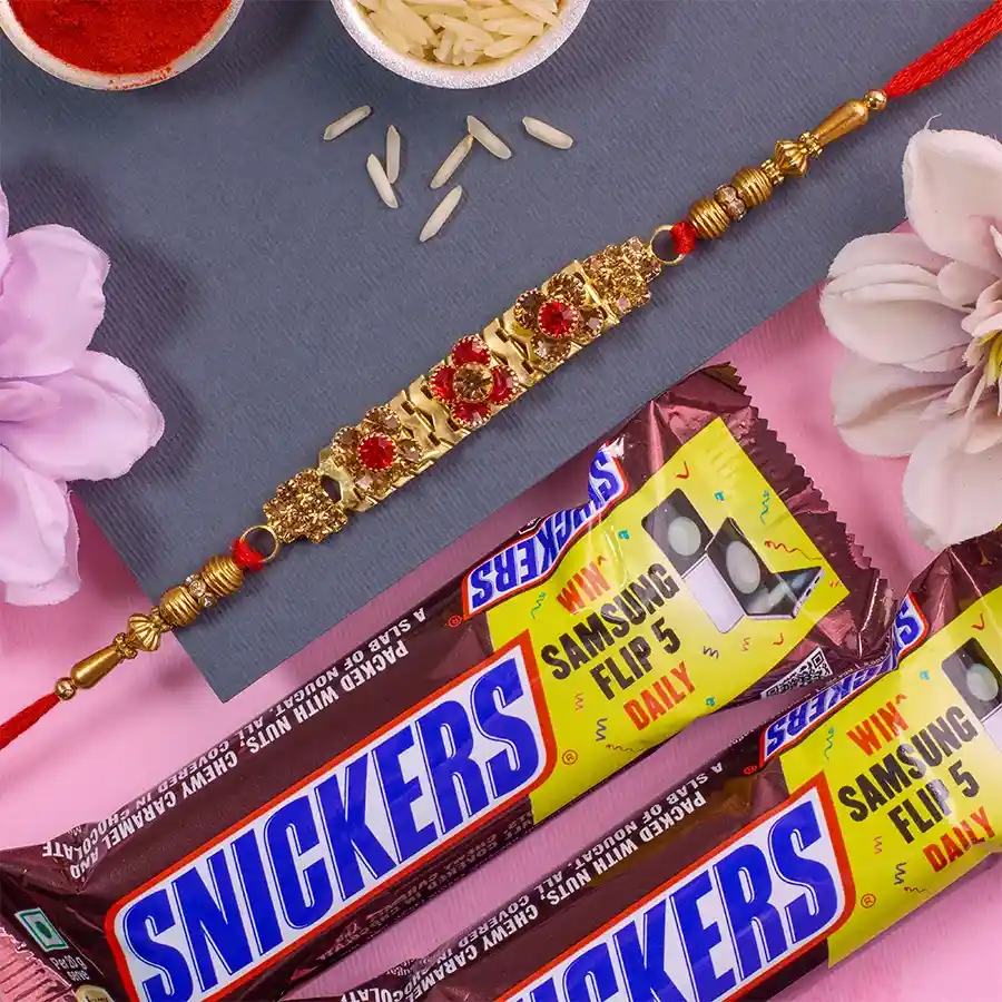 Designer Stone Studded Rakhi N Snickers Delight