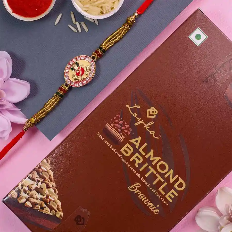 Amazing Ganesh Rakhi N Loyka Almond Brittle Brownie Combo
