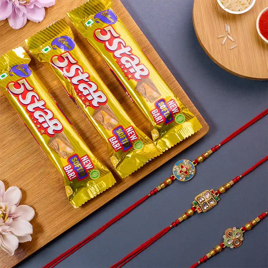 Charming Kundan Rakhi Set N Five Star Delight