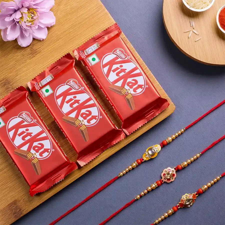 Stunning Kundan Rakhi Set N Kitkat Combo
