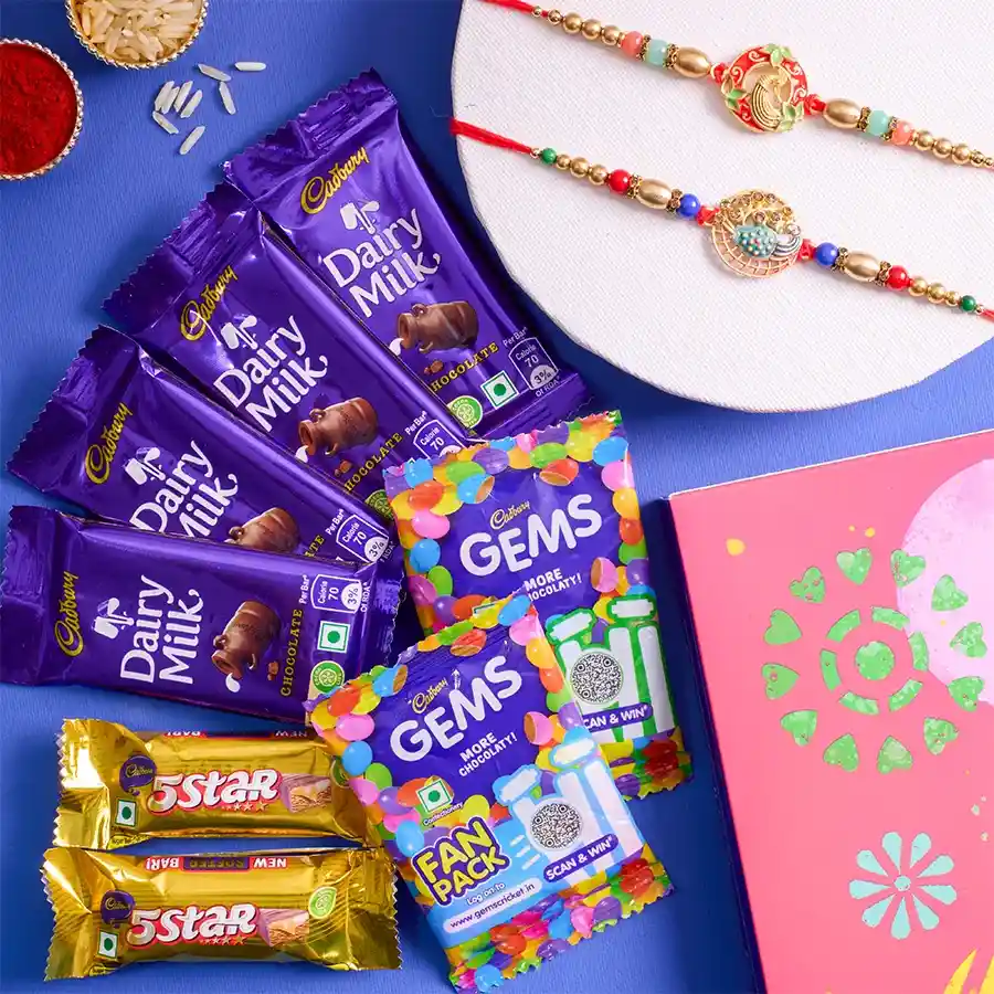 Designer Peacock Rakhi N Cadbury Celebrations Bliss