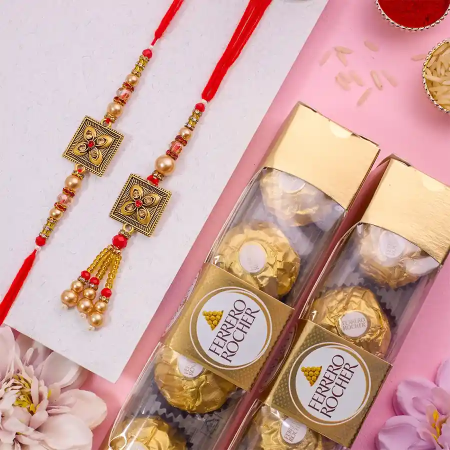 Classic Kundan Bhai Bhabhi Rakhi N Rocher Treat