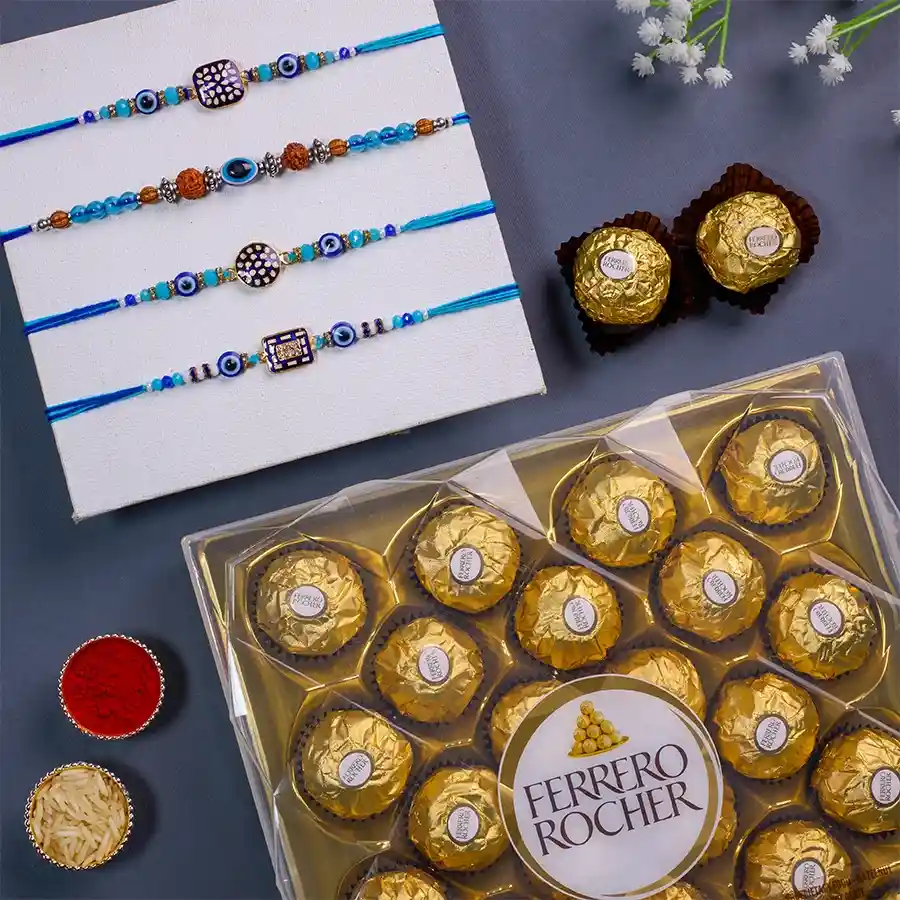 Premium Evil Eye Rakhi Set N Ferrero Rocher Duo