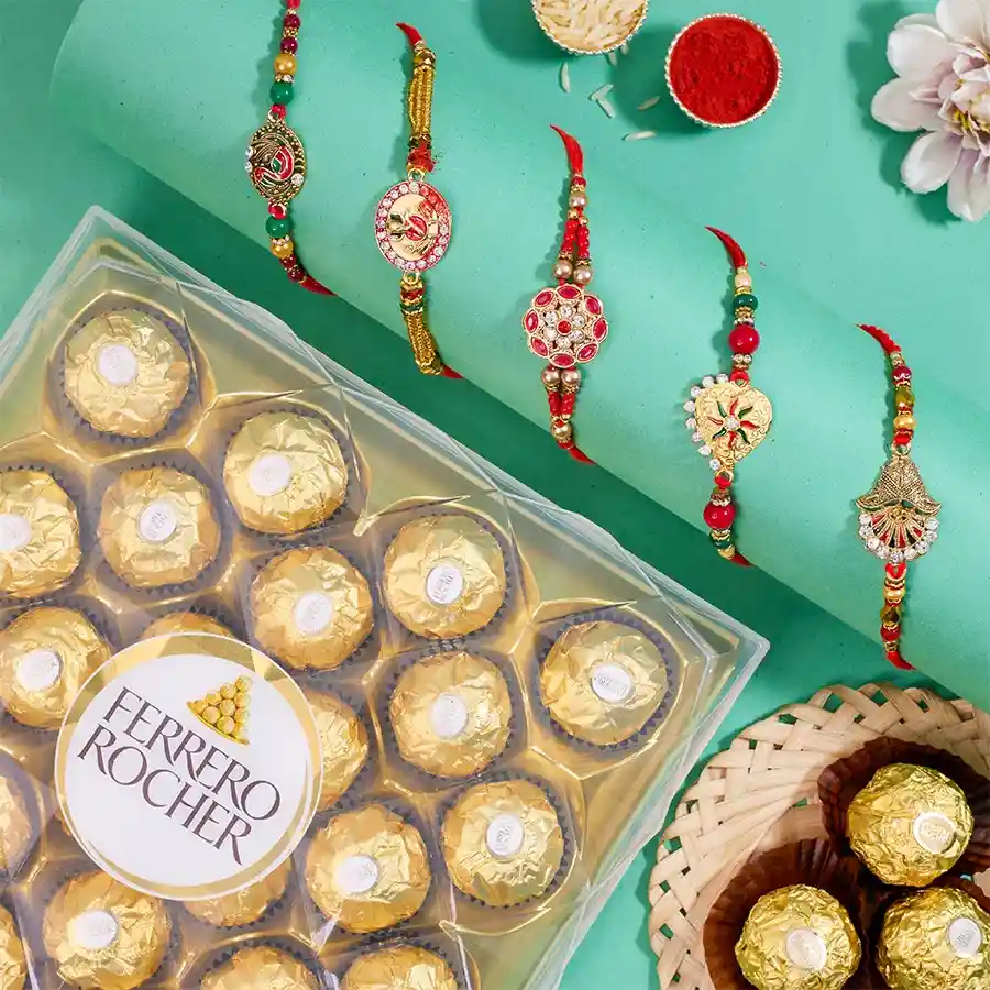 Fancy Kundan Rakhi N Rocher Delight