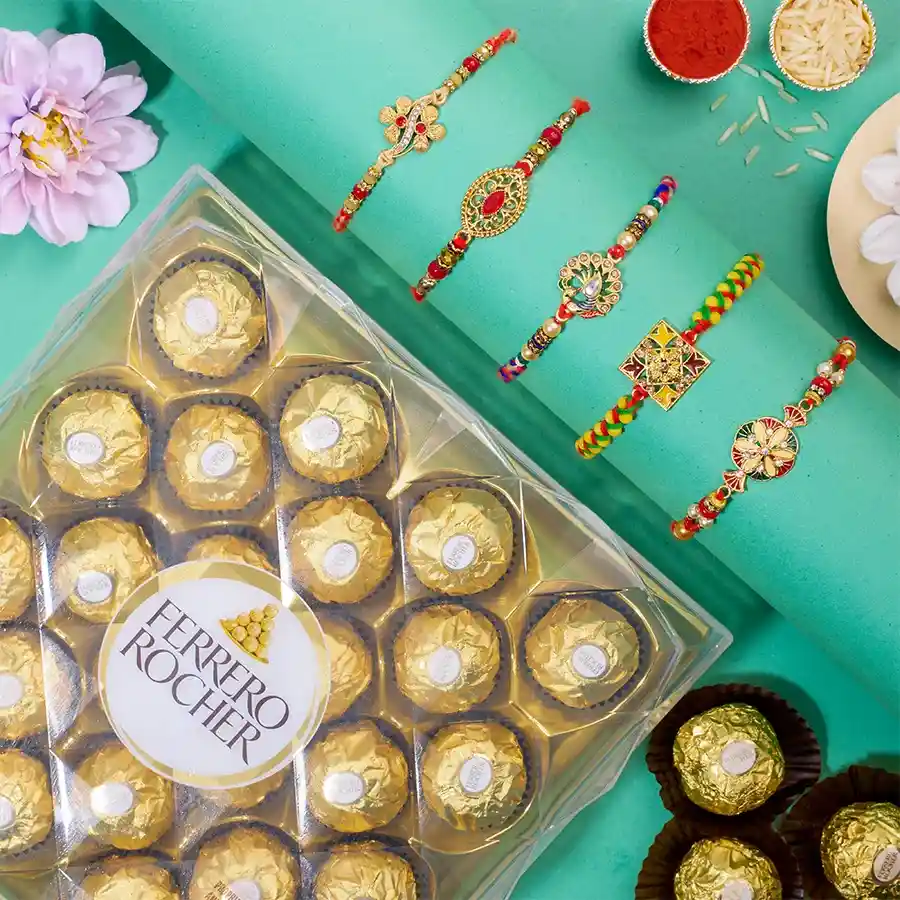 Remarkable Kundan Rakhi Set N Ferrero Rocher Combo