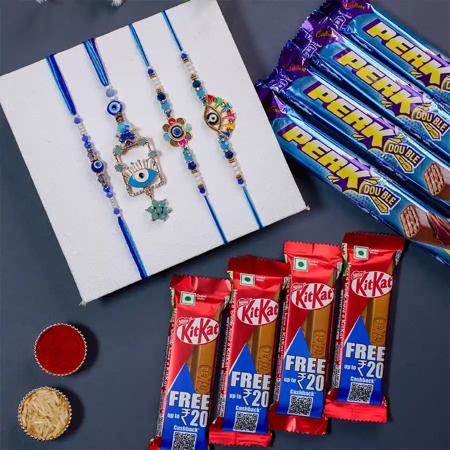 Charming Evil Eye Rakhi N Chocolates Treat