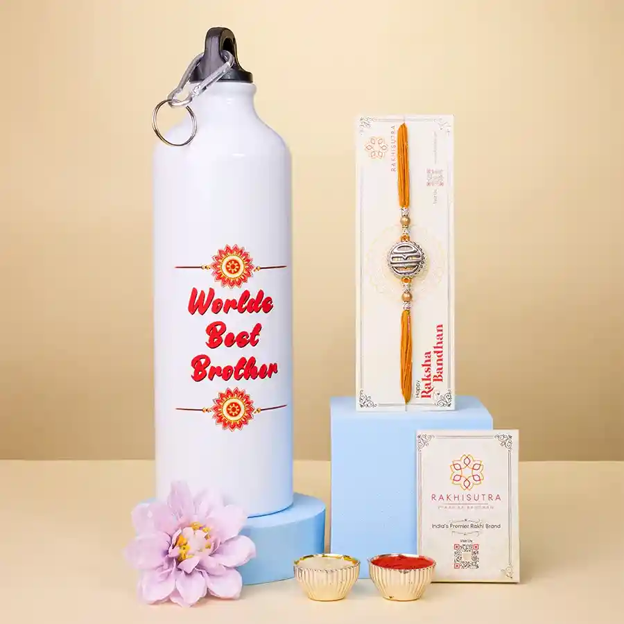 Bro Themed Rakhi with Printed Sipper Combo