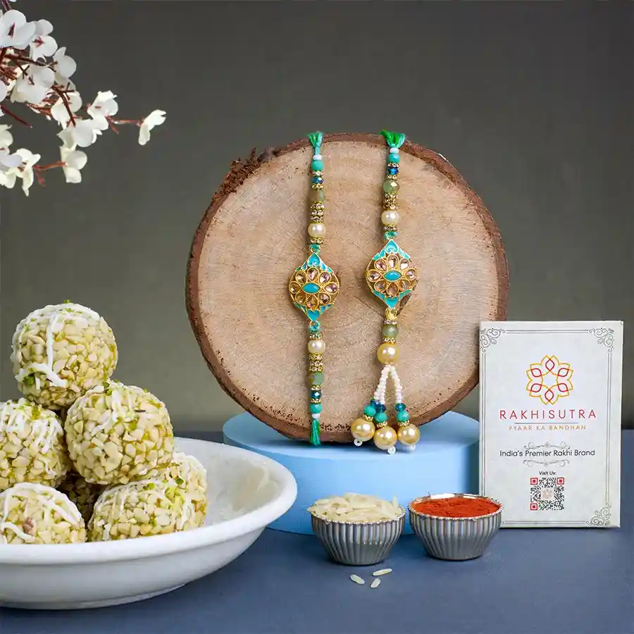 Gorgeous Bhaiya Bhabhi Kundan Rakhi with Sweet Treat
