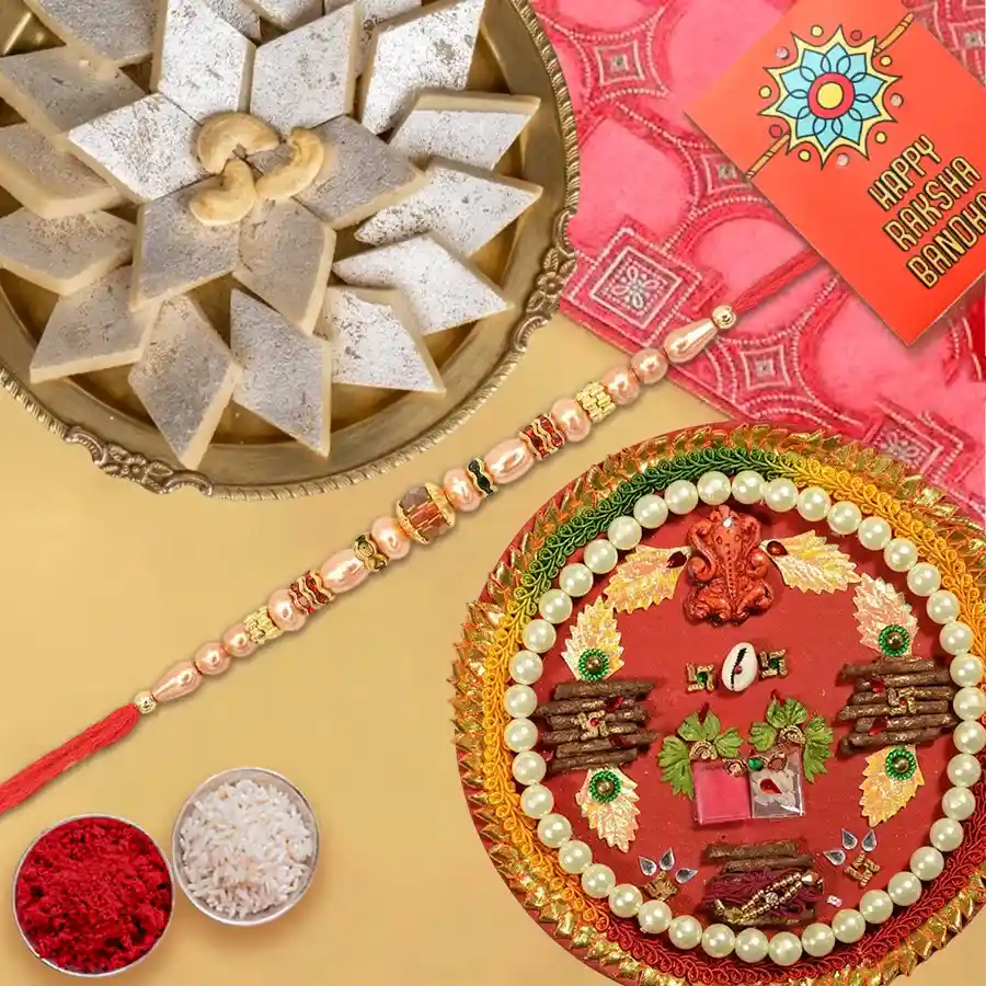 Designer Rakhi Thali with Haldirams Kaju Katli and Free Rakhi