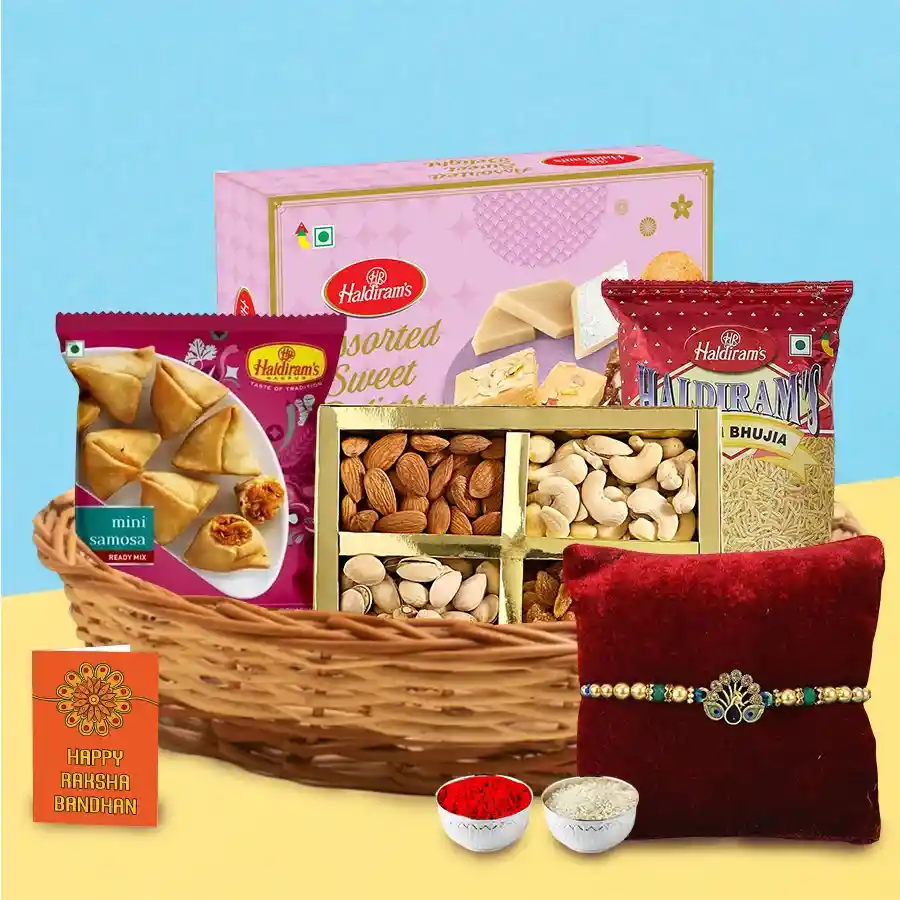 Appealing Rakhi Delicacies in a Basket