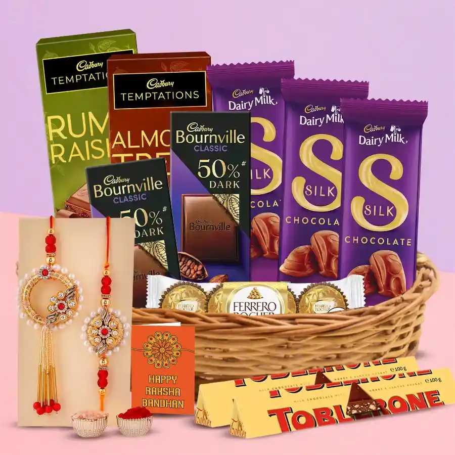 Bhaiya Bhabhi Rakhi Set with Chocolates Basket
