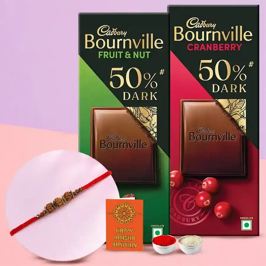 Rudraksha Rakhi with 2 pcs Cadbury Bournville Chocolates