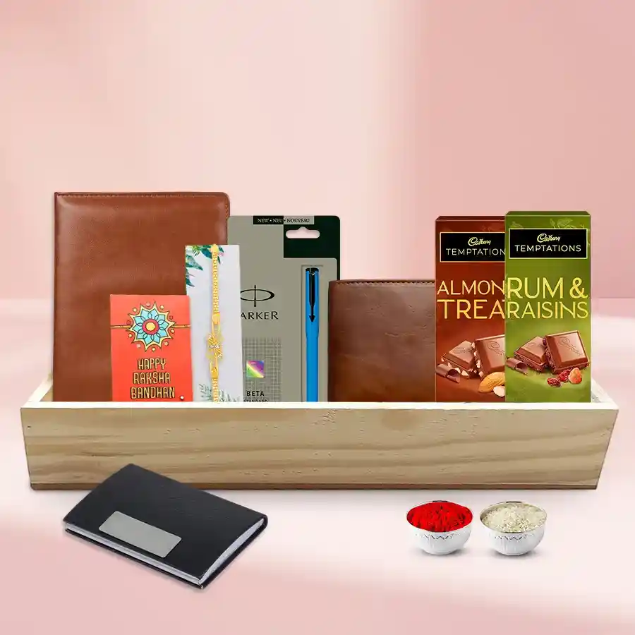 Exclusive Mens Gift Hamper with Golden Bracelet Rakhi