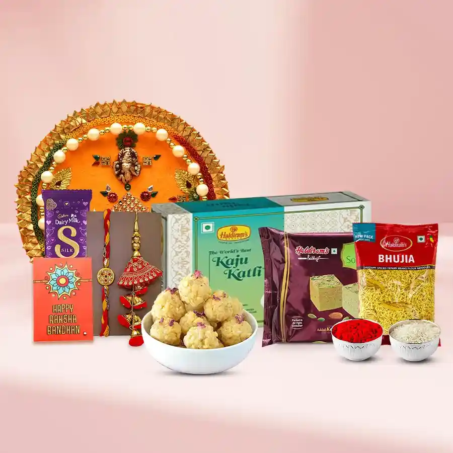 Thali with Bhaiya Bhabhi Rakhi N Assortments