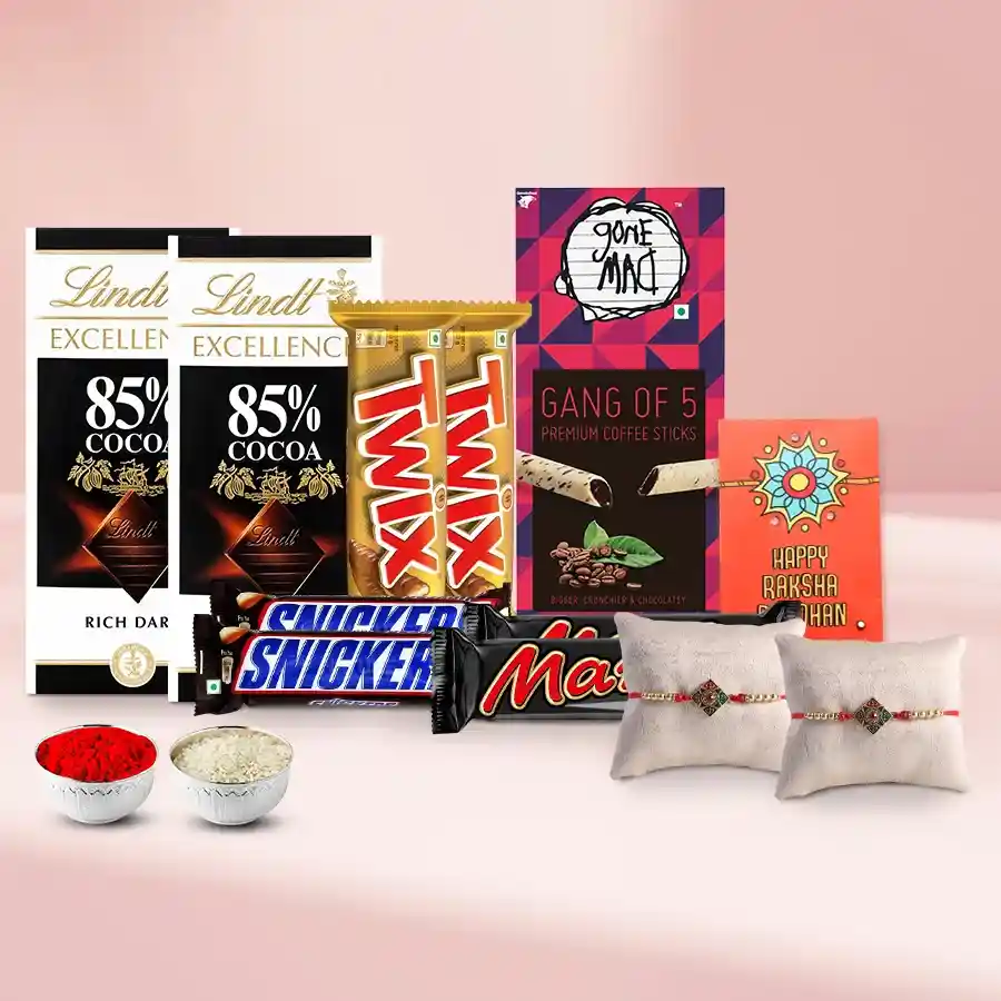 Imported Chocolates Basket with Twin Fancy Rakhi