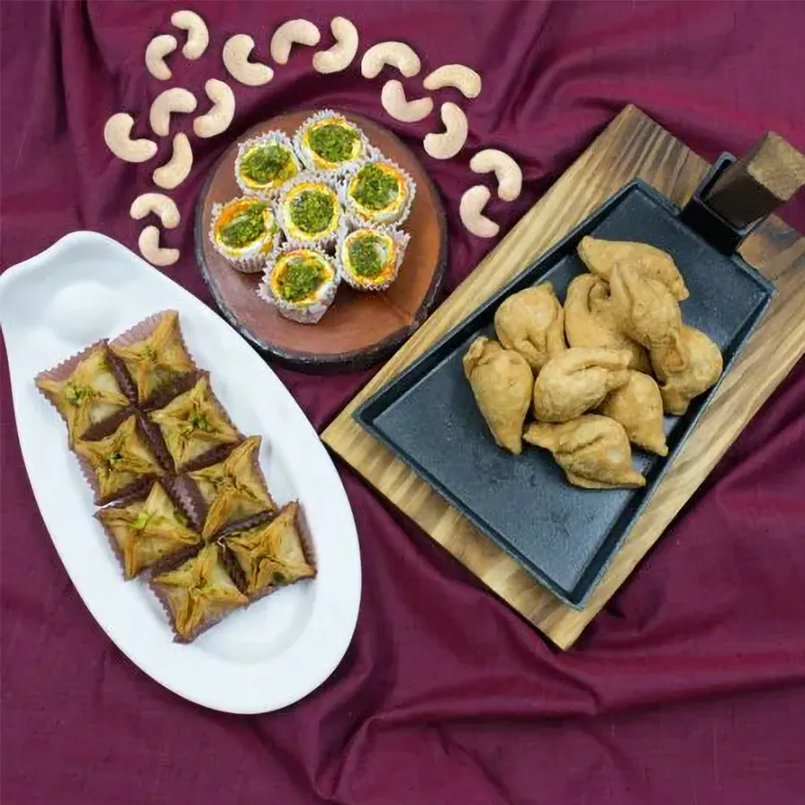 Tasty Pyramid Baklawa with Snacks n Sweets from Haldirams
