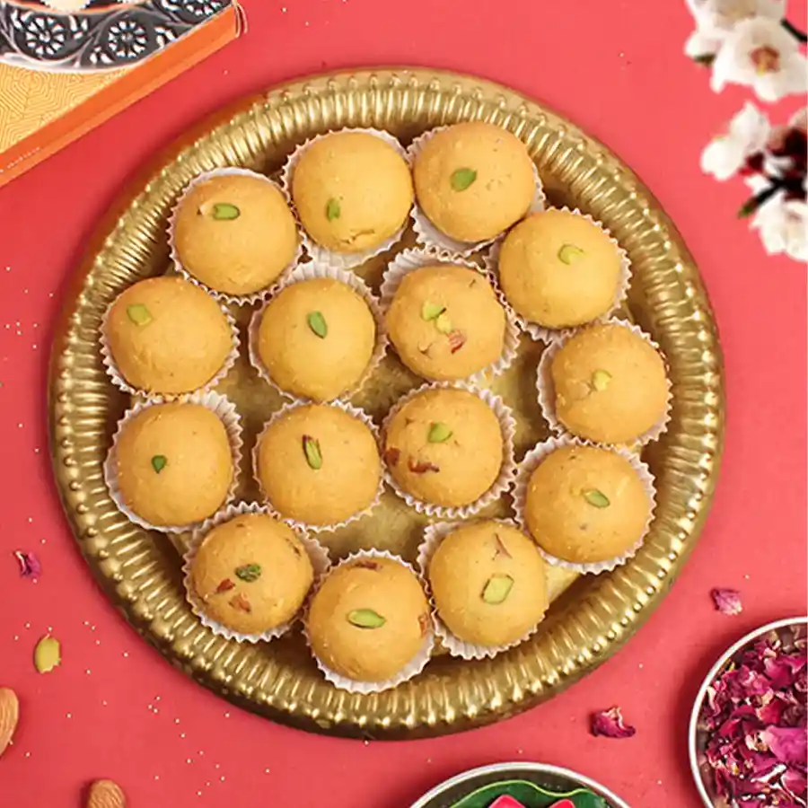 Enticing Dry Fruit Besan Ladoo Box by Kesar
