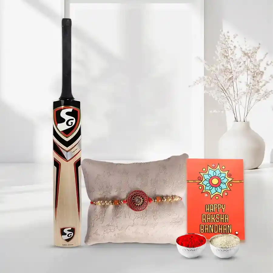 A bat for cricket admiring brothers with free Rakhi