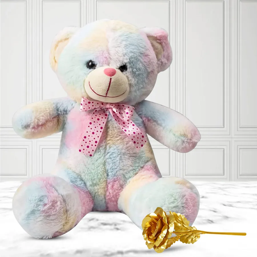 Stunning Golden Rose N Teddy Combo