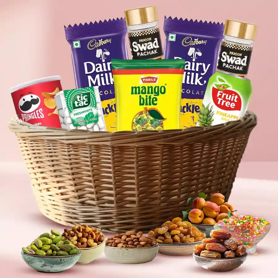 Irresistible Gourmet Gift Basket filled with sweets and snacks.