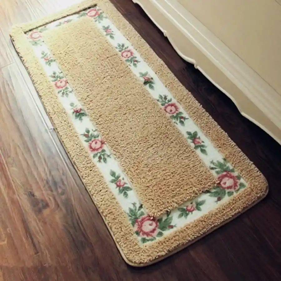 Elegant Floral Home Runner in beige, handwoven cotton design.