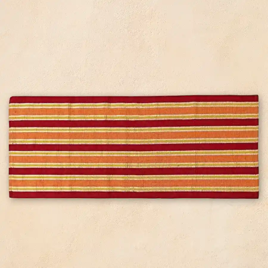 Eco-Friendly Cotton N Polyester Yoga Mat in vibrant red, measuring 55 x 150 cm, featuring an anti-skid surface and handmade quality.