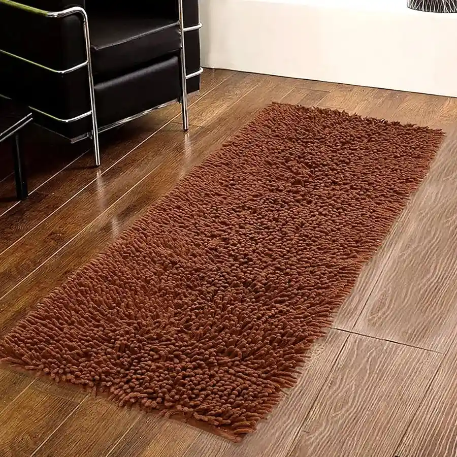 Elegant Cotton Plaid Bedside Runner in rich brown, made of soft microfiber, measuring 50 x 180 cm, perfect for enhancing bedroom decor.