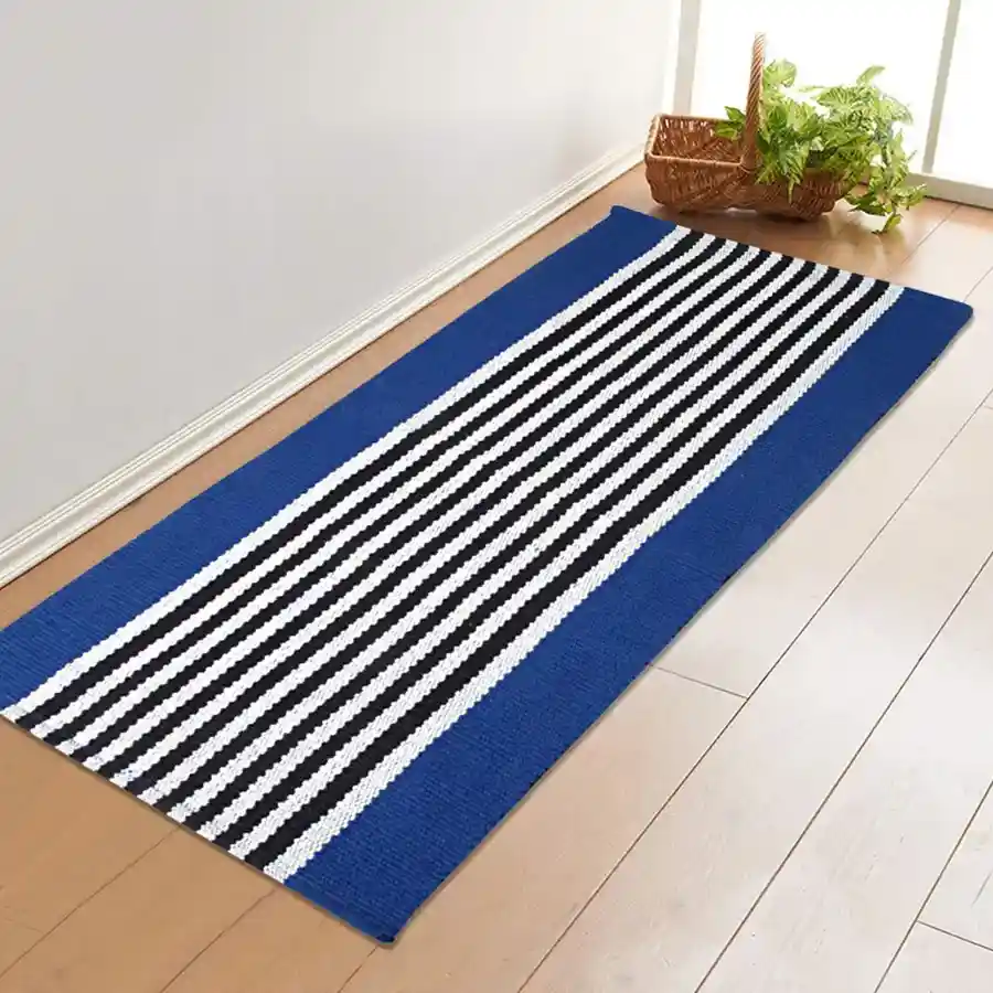 Charming Blue Striped Cotton Runner measuring 45x120 cm, perfect for home decor.