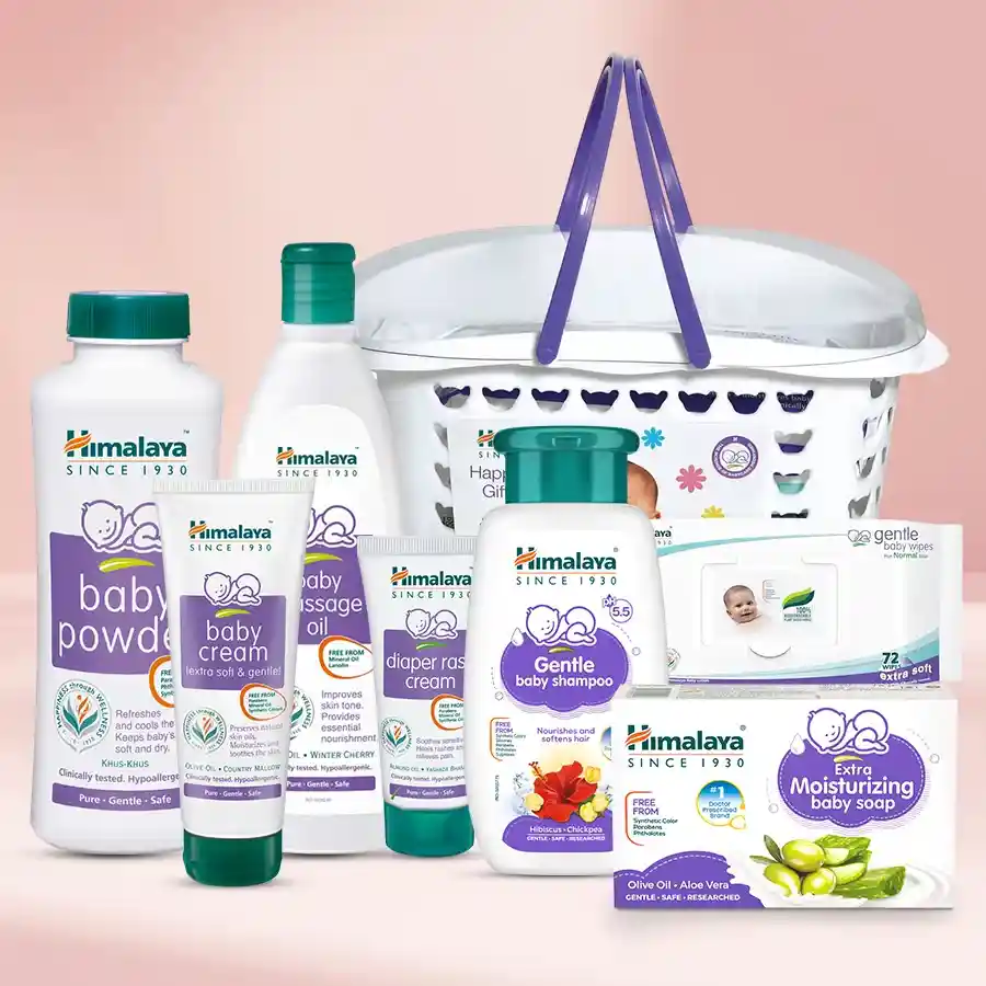 Delightful Baby Care Gift Basket featuring Himalaya baby products for gentle care and pampering.