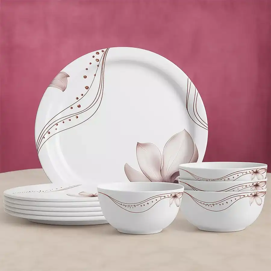 18-piece Colorful Milton Melamine Dinner Set featuring multicolor plates and bowls, perfect for lively dining occasions.